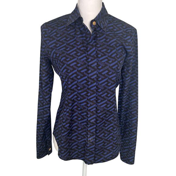 Versace women's La Greca all over printed button down blouse size 38 (US 2 - 4) - Picture 1 of 14